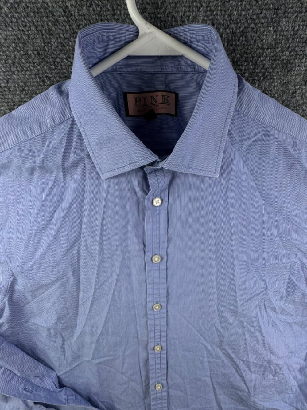 Thomas Pink Button Up Shirt Striped Blue 16.5 35 Adult Cotton Long Sleeve Men